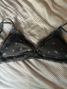 aerie Charcoal Triangle Bralette with Light Floral Dots